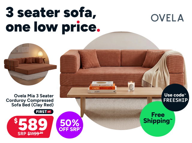 Ovela Mia 3 Seater Corduroy Compressed Sofa Bed (Clay Red)