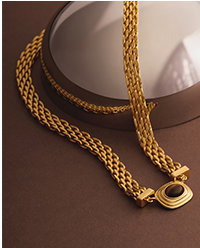 Tiger's Eye Waterproof Gold Button Necklace