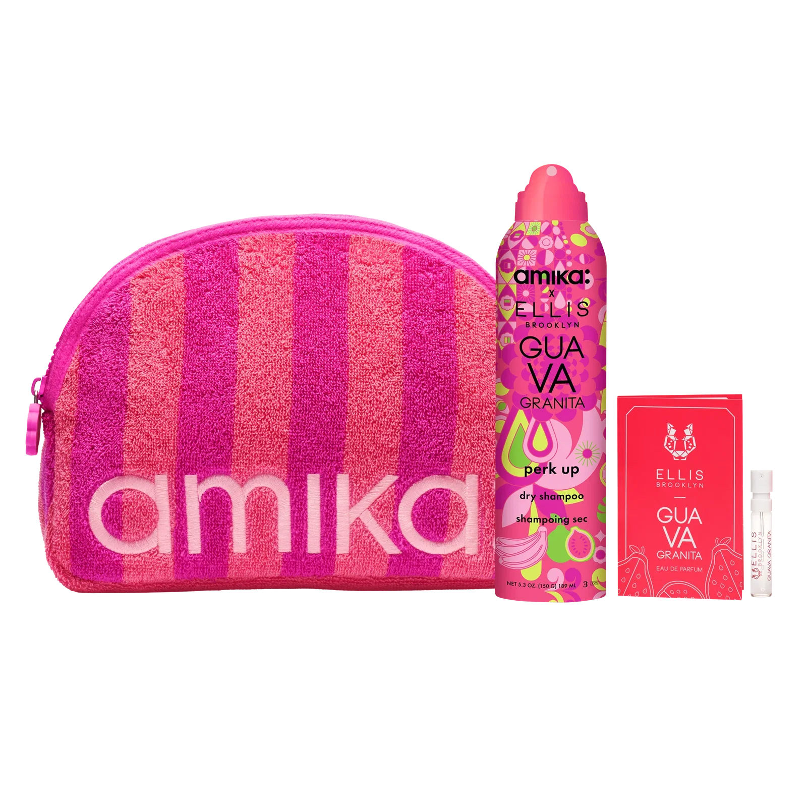 Image of amika x Ellis Brooklyn | limited-edition perk up GUAVA GRANITA dry shampoo bundle set