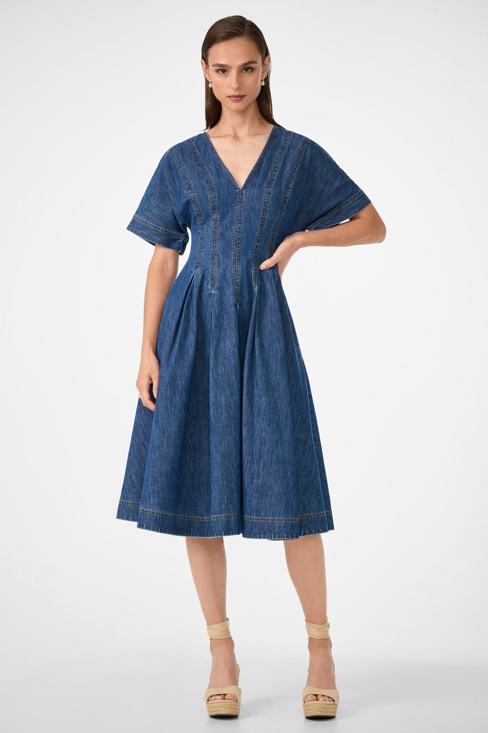 Ashe Short-Sleeve Denim Dress