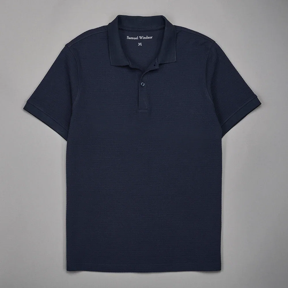 Image of Textured Waffle Polo Shirt - Slate