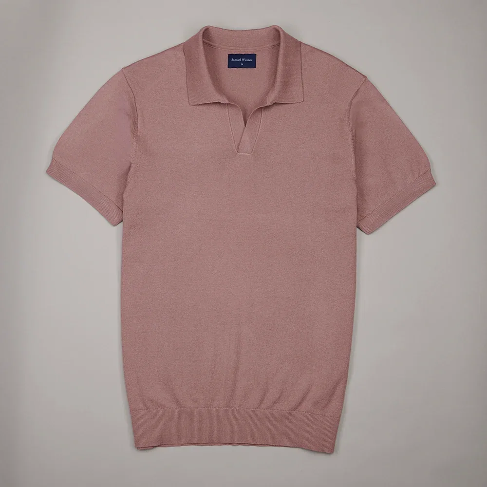 Image of Open Collar Knitted Polo - Dusky Pink