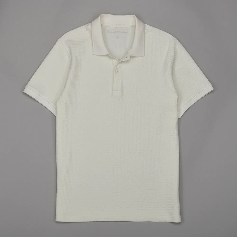Image of Textured Waffle Polo Shirt - Ecru