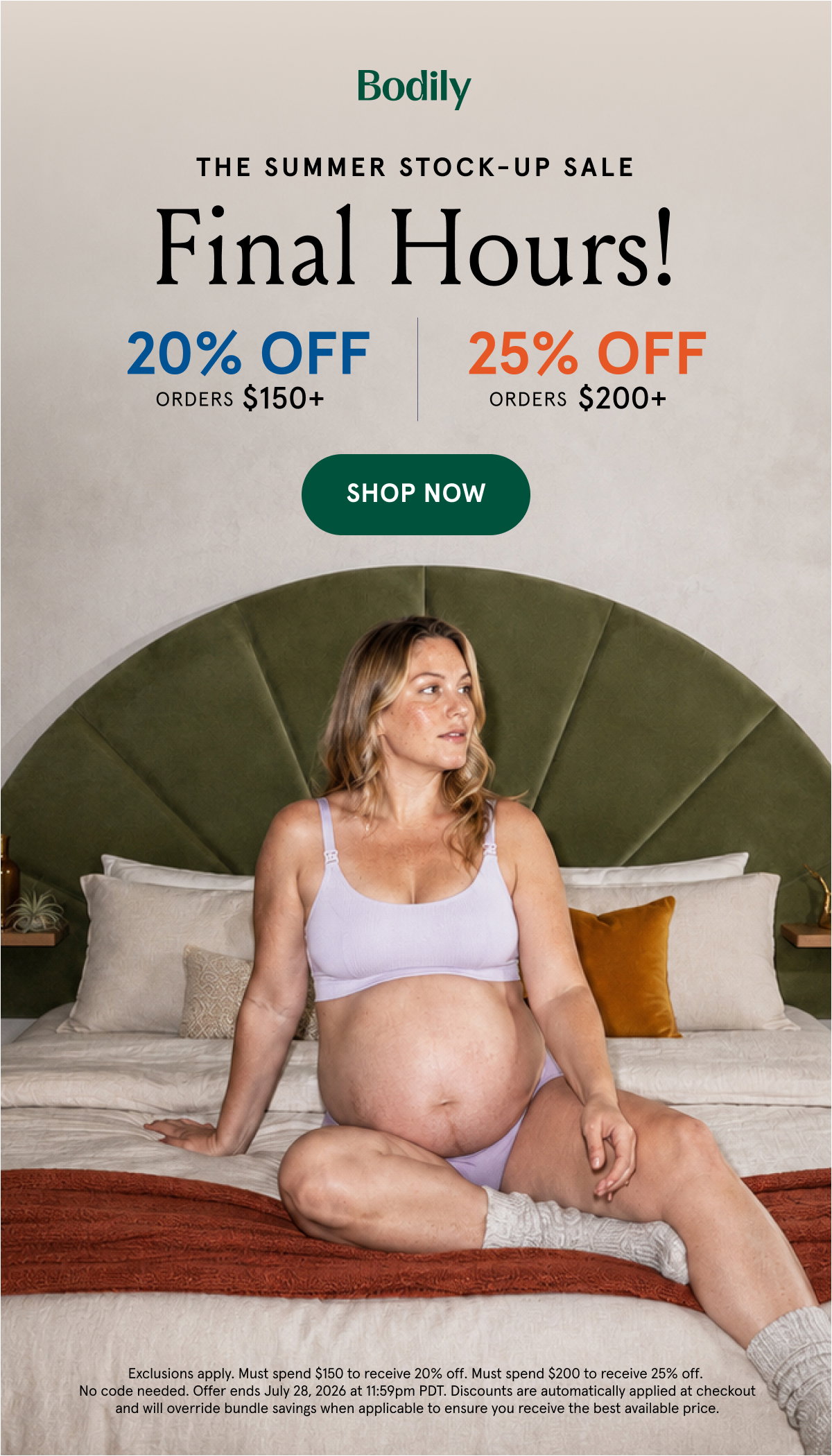 The Summer Stock-Up Sale. 20% off $150, 25% off $200. 