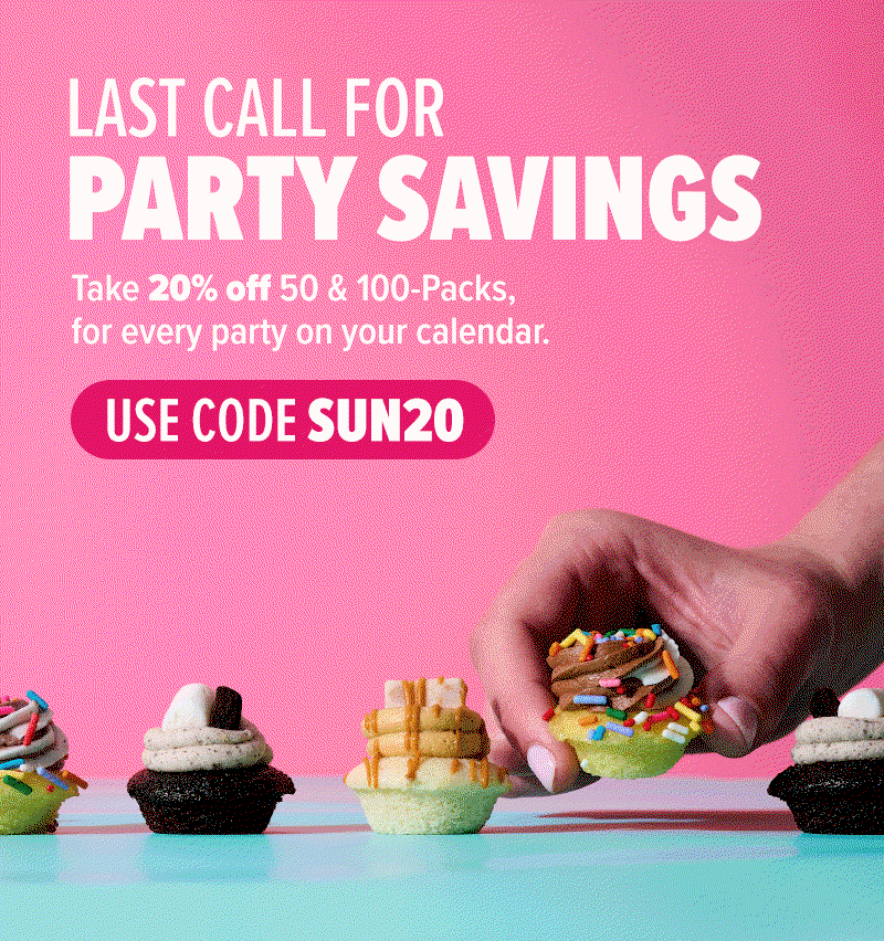 Last call for party savings! Take 20% off 50 & 100-Packs, for every party on your calendar. Use code SUN20.