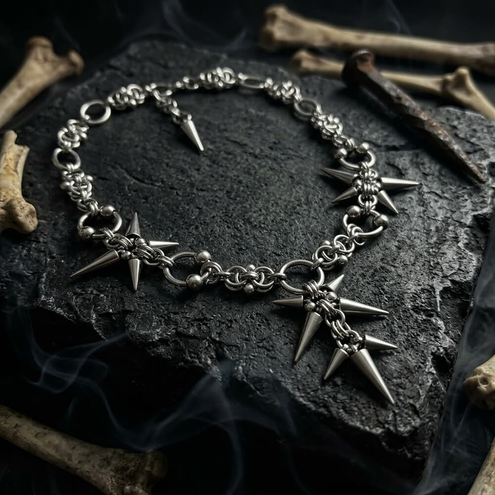 Image of Punk Dark Spiked Rivet Stainless Steel Clavicle Necklace