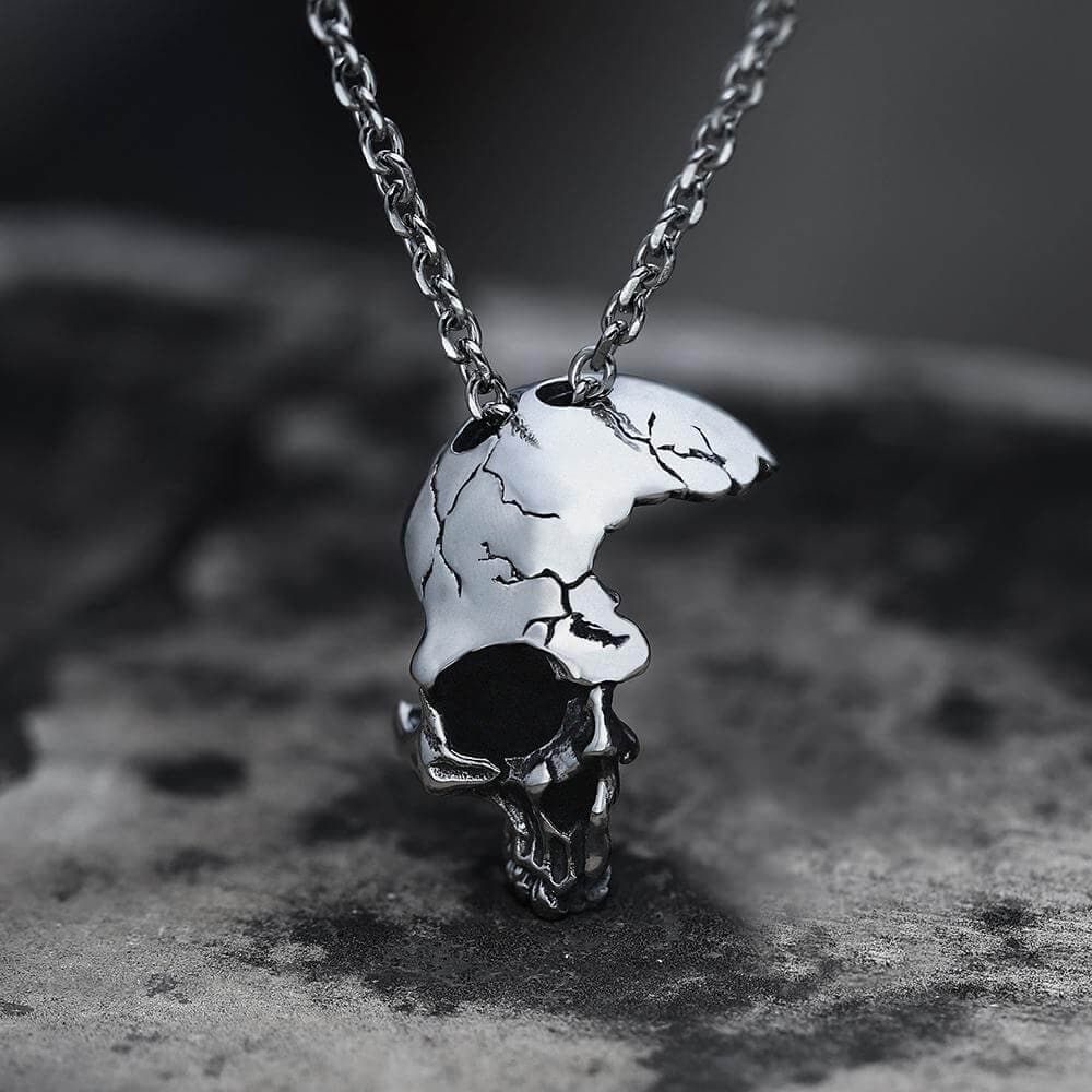 Image of Damaged Half Face Skull Necklace