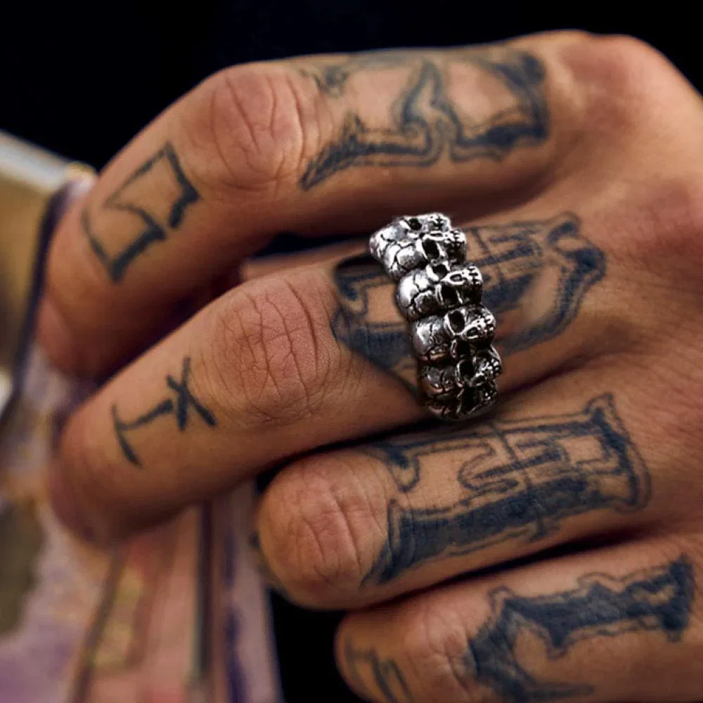 Image of Surrounded Titanium Stainless Steel Skull Ring