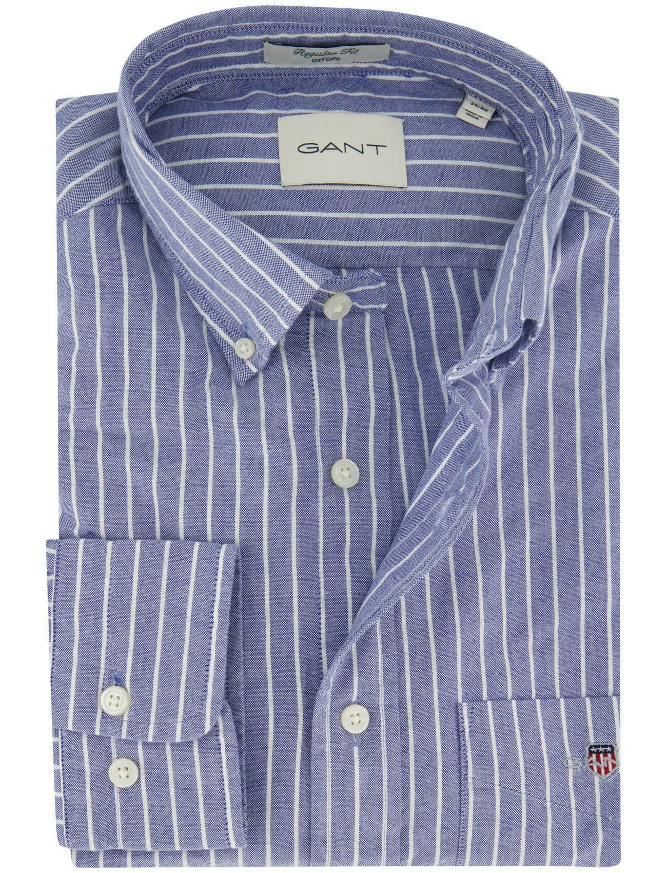 Blauw Gant overhemd wit gestreept Regular Fit
