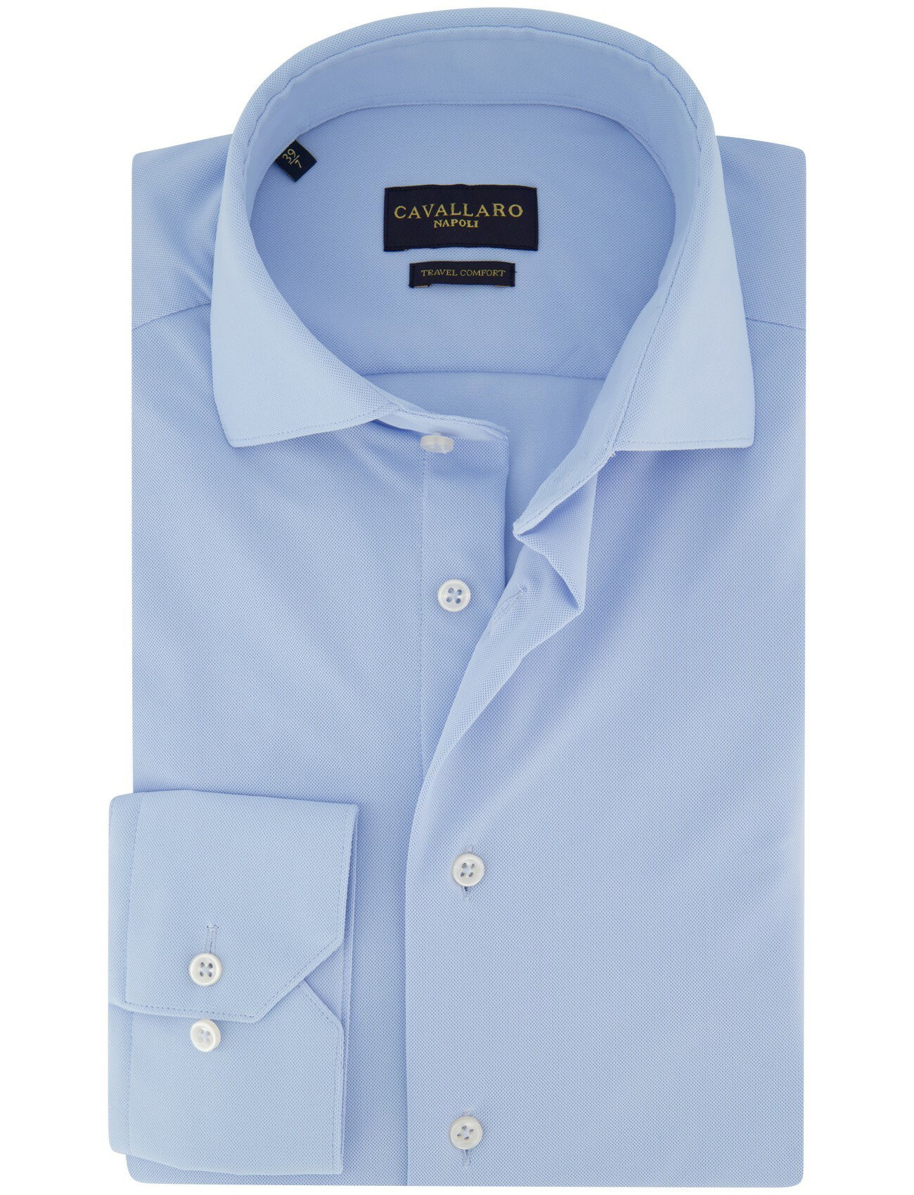 Lichtblauw slim fit overhemd Cavallaro Ratiero witte knopen