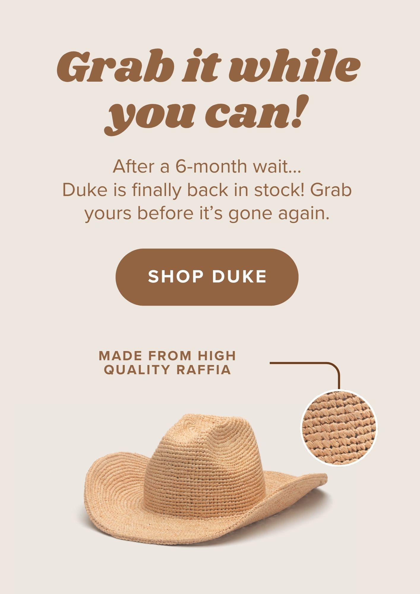 Duke Straw Cowboy Hat Back in stock