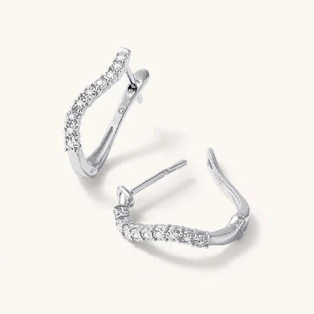 Diamond Set Swirl Hoop Earrings in Sterling Silver
