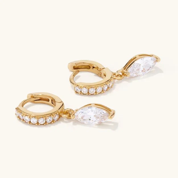 Cubic Zirconia Marquise Drop Huggies in 18kt Gold Plated Sterling Silver