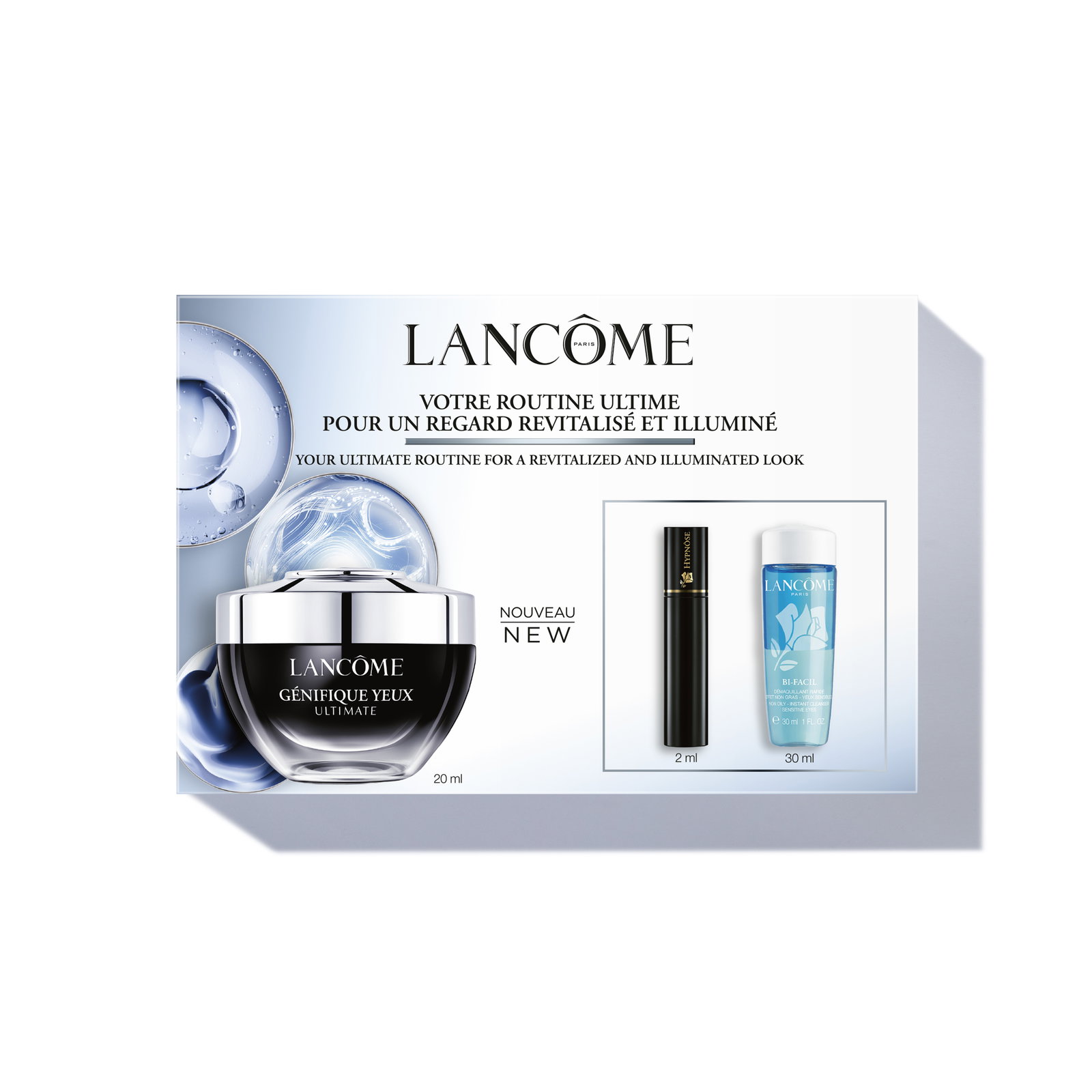 Cofanetto Lancôme Absolue con quattro trattamenti skincare dorati disposti in una confezione bianca
