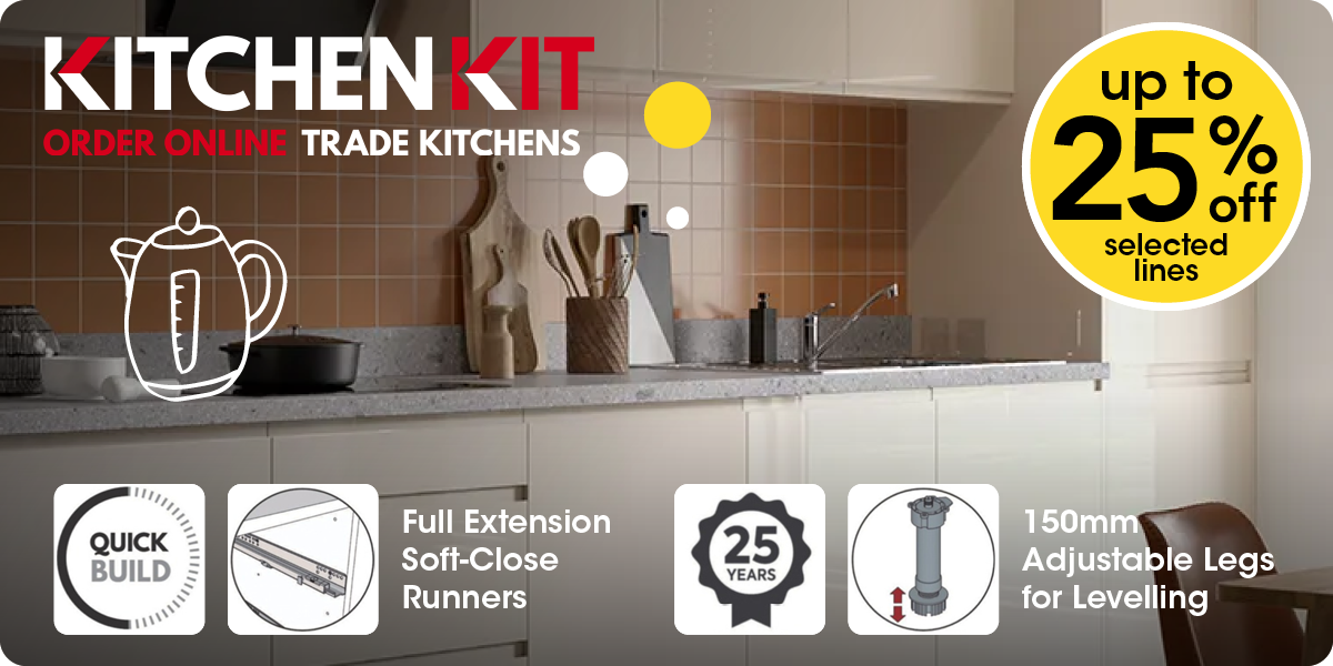 Kitchen Kit: Full extension soft-close runners, 150mm adjustable legs for levelling