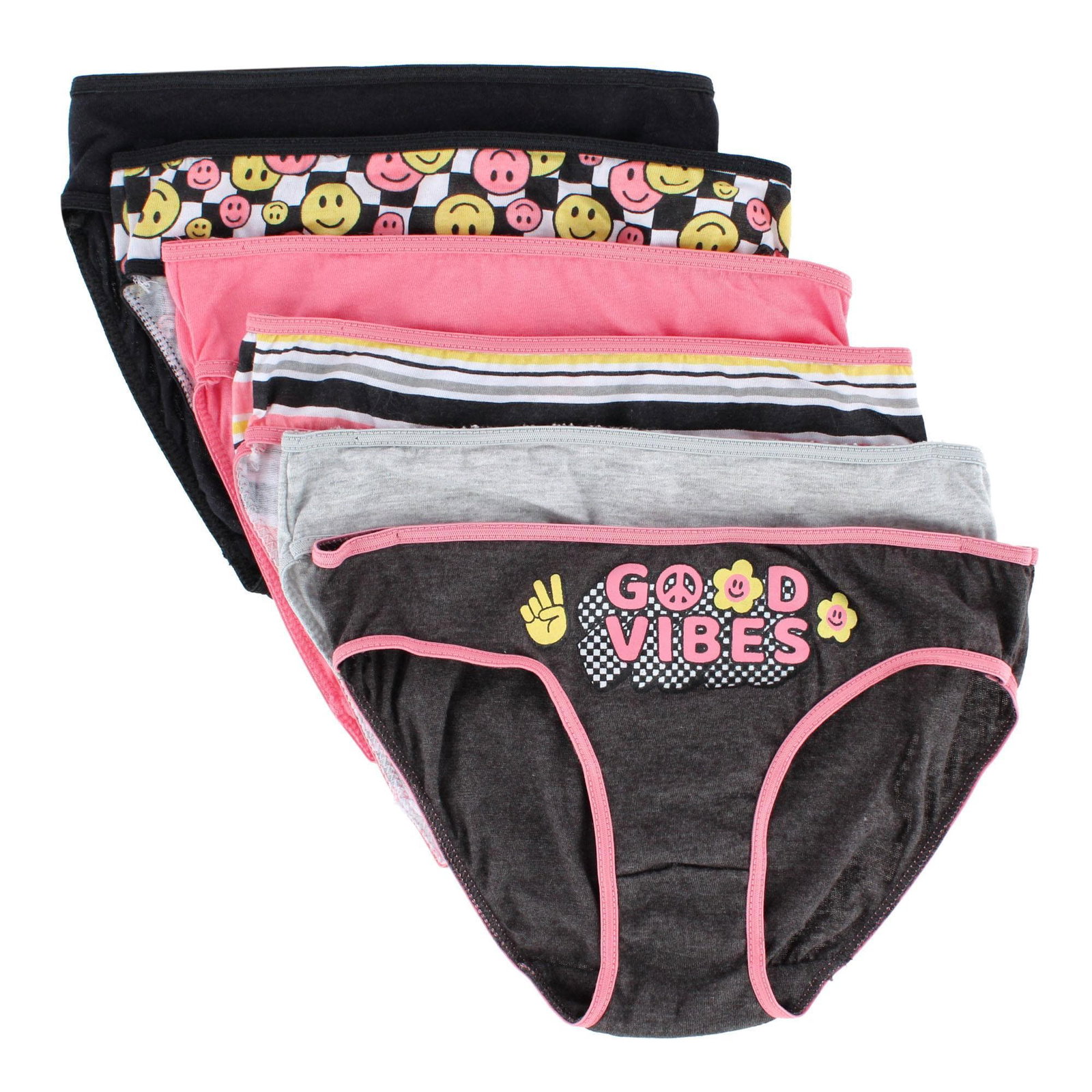 Image of CTM® Girl's Good Vibes Cotton Briefs (6 Pack)