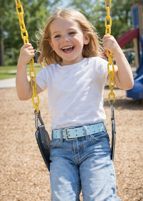 Girl wearing belt on swing