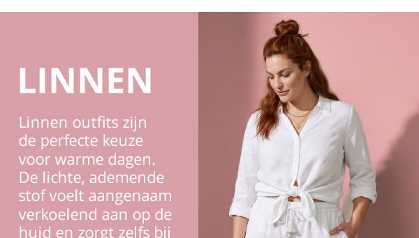 Blouse, linnen, open kraag, lange mouwen
