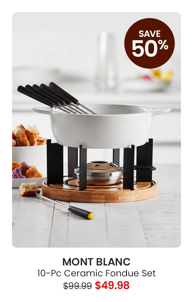 10-piece white ceramic fondue set with fondue forks