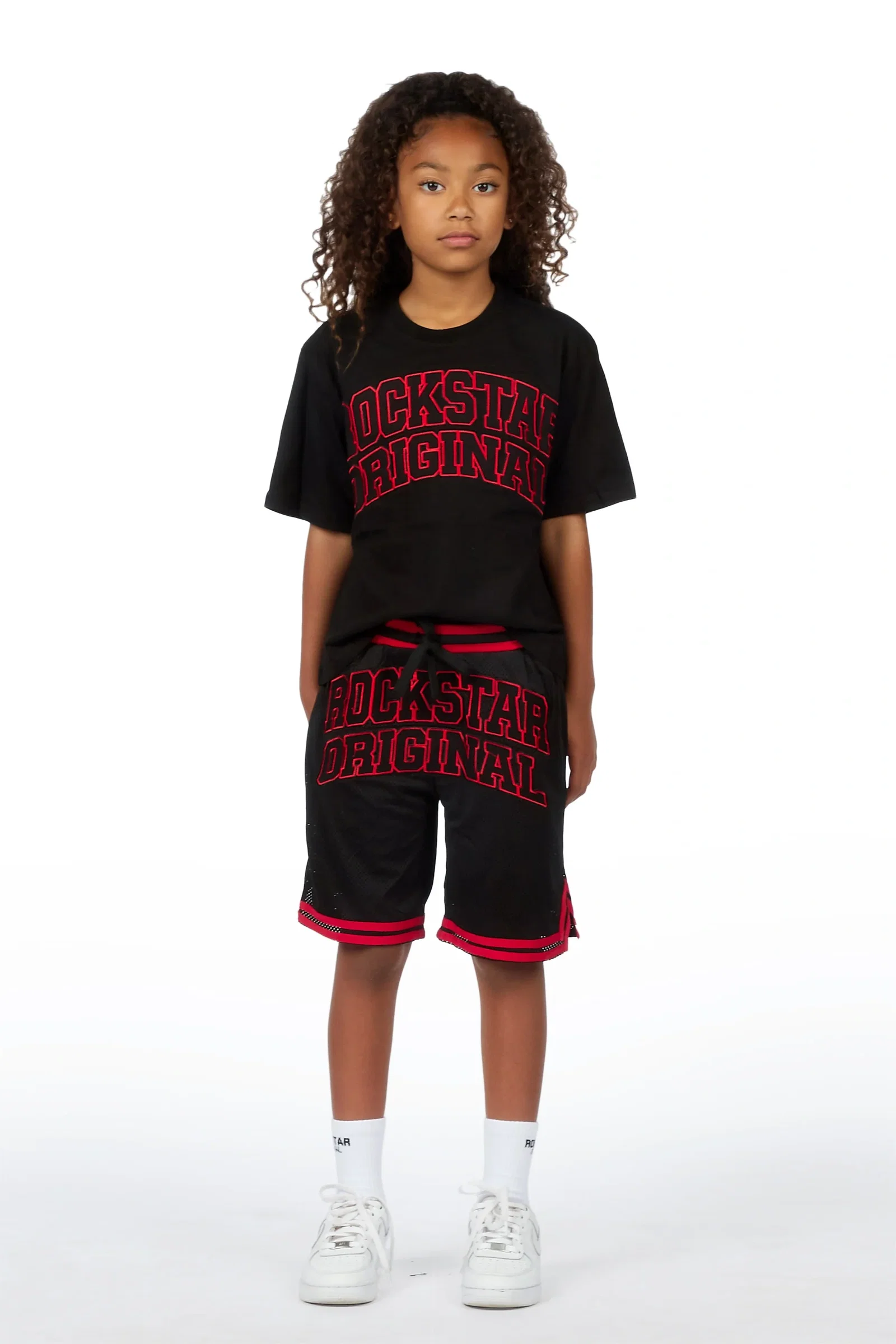 Image of Girls Vanissa Black Fitted T-Shirt Short Set