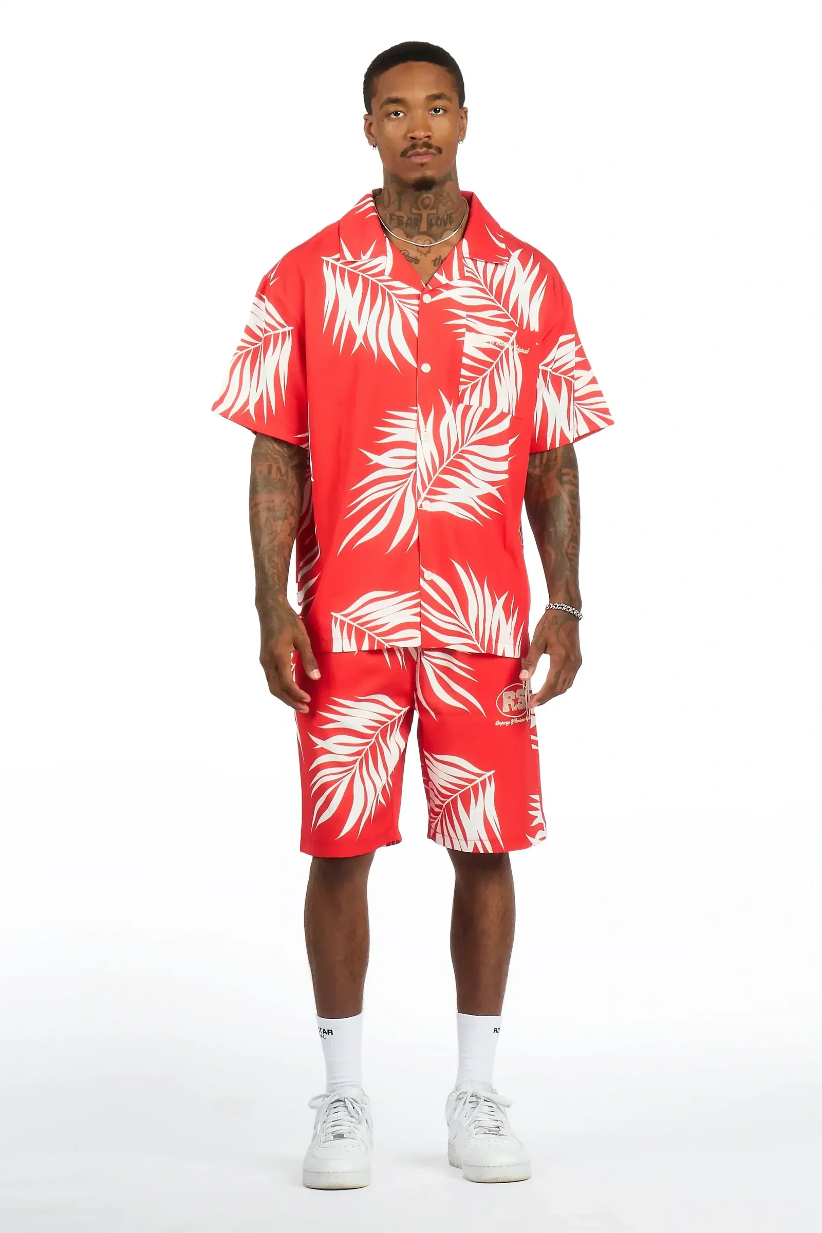 Image of Puka Red Button Down Shirt/Short Set