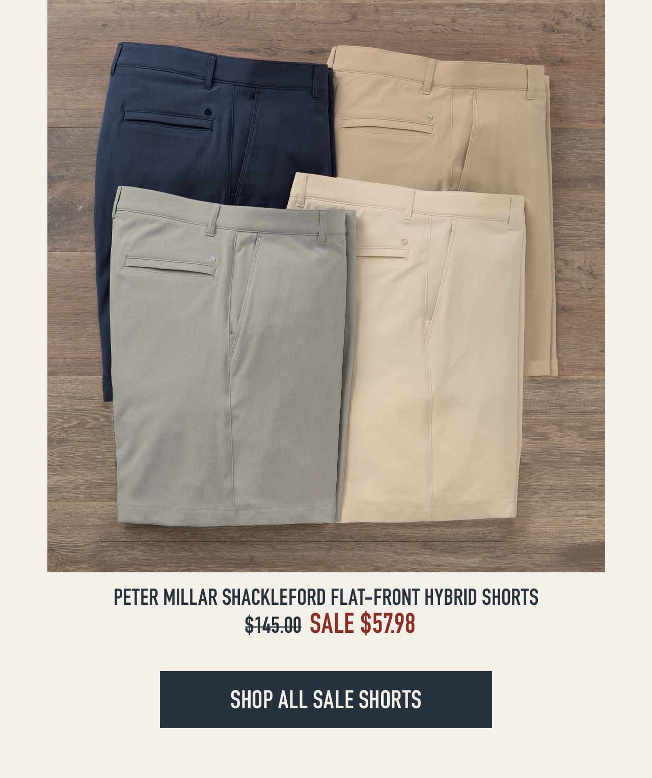 Peter Millar Shackleford Flat-Front Hybrid Shorts, on sale $57.98. Shop all sale shorts.