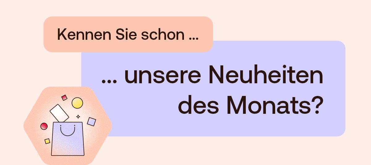 Hinweis auf die Neuheiten von Redcare mit Illustration einer Einkaufstasche.