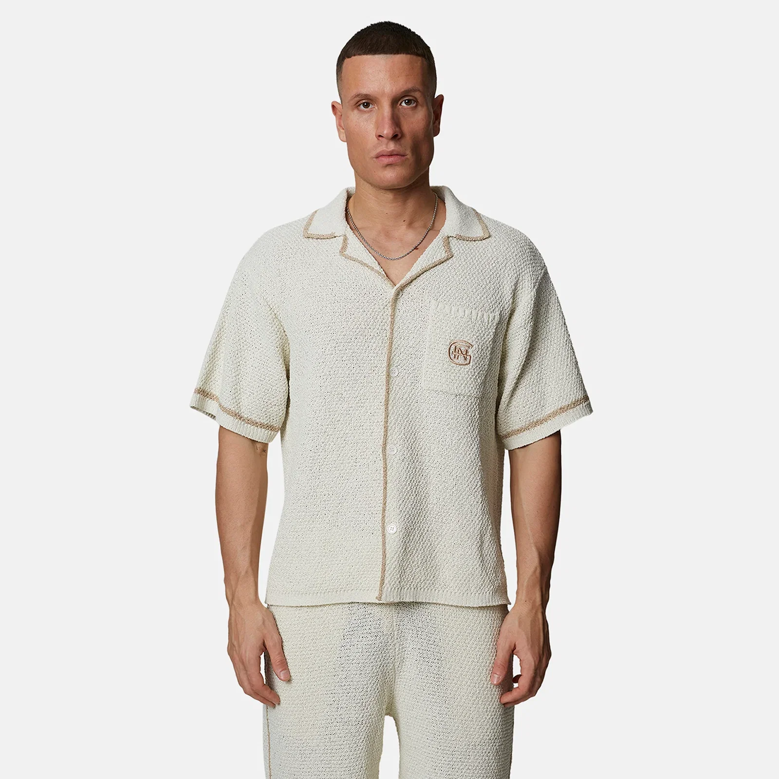 Image of Knitted Monogram Cream Boxy Shirt
