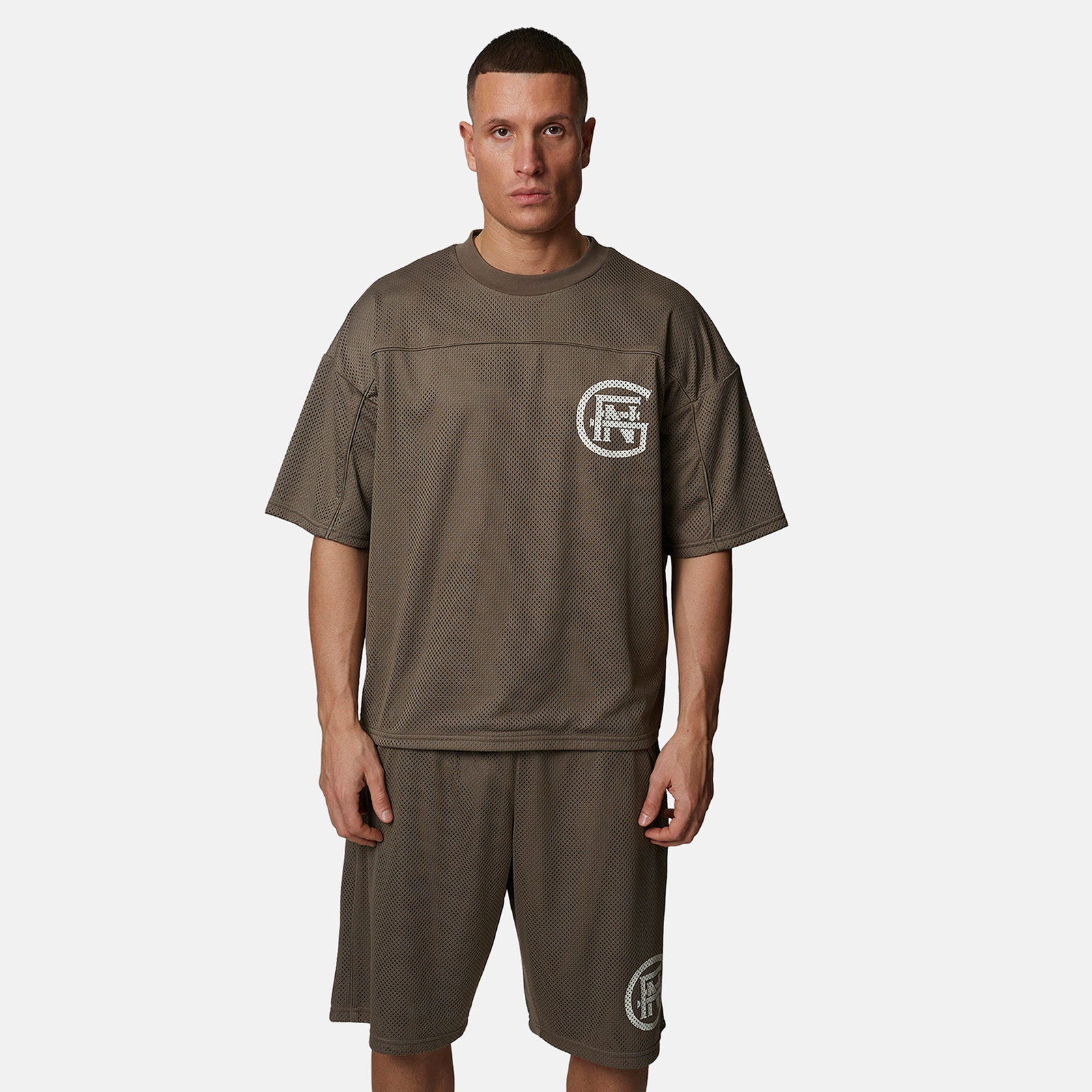 Image of Monogram Mesh Brown Boxy Jersey