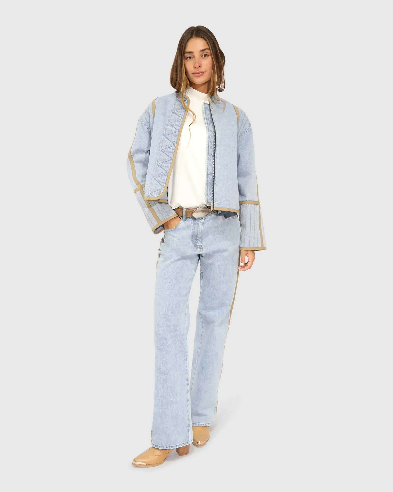 Image of Free And Forward Quilted Denim Jacket - Light Denim Wash