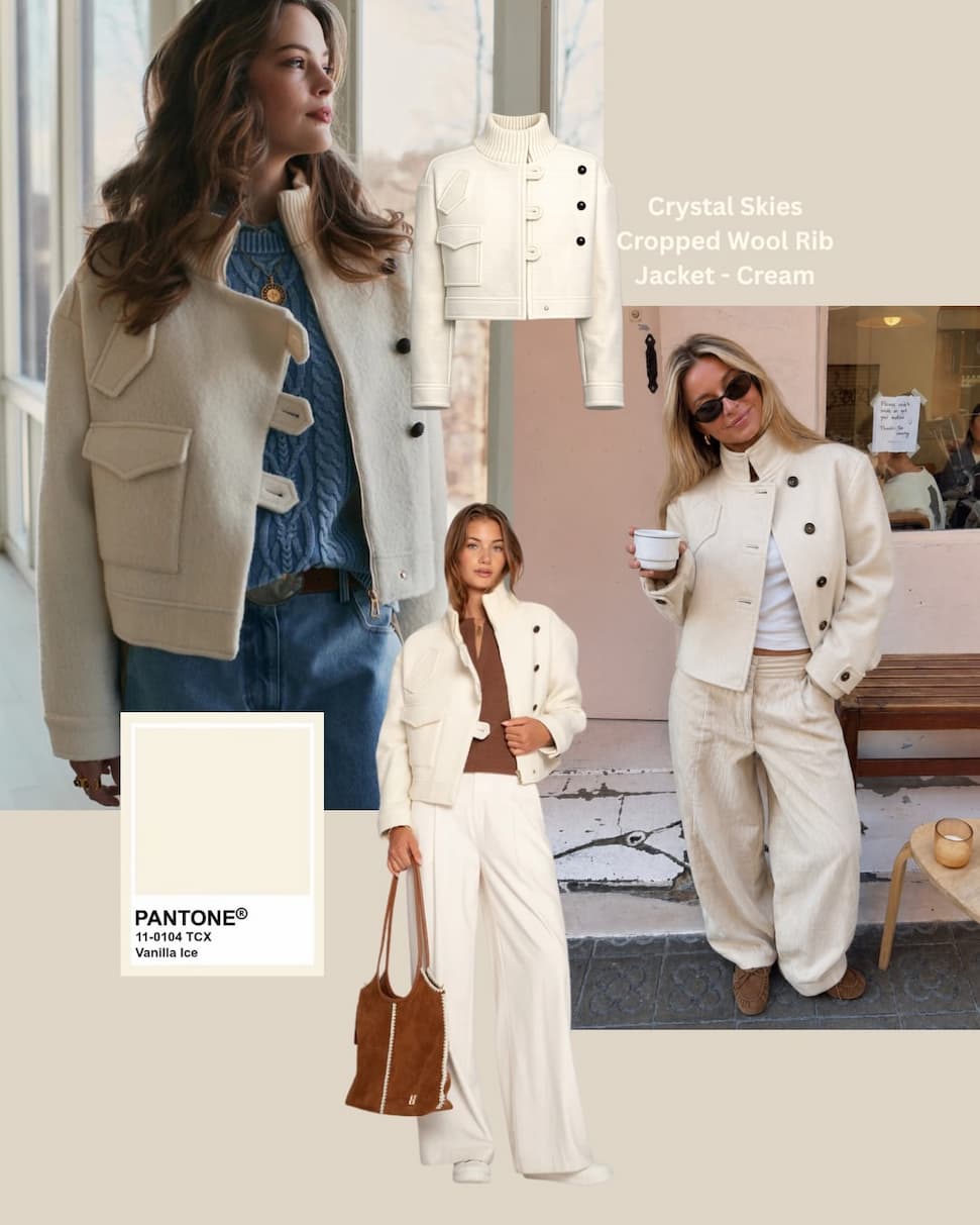 Crystal Skies Cropped Wool Rib Jacket - Cream