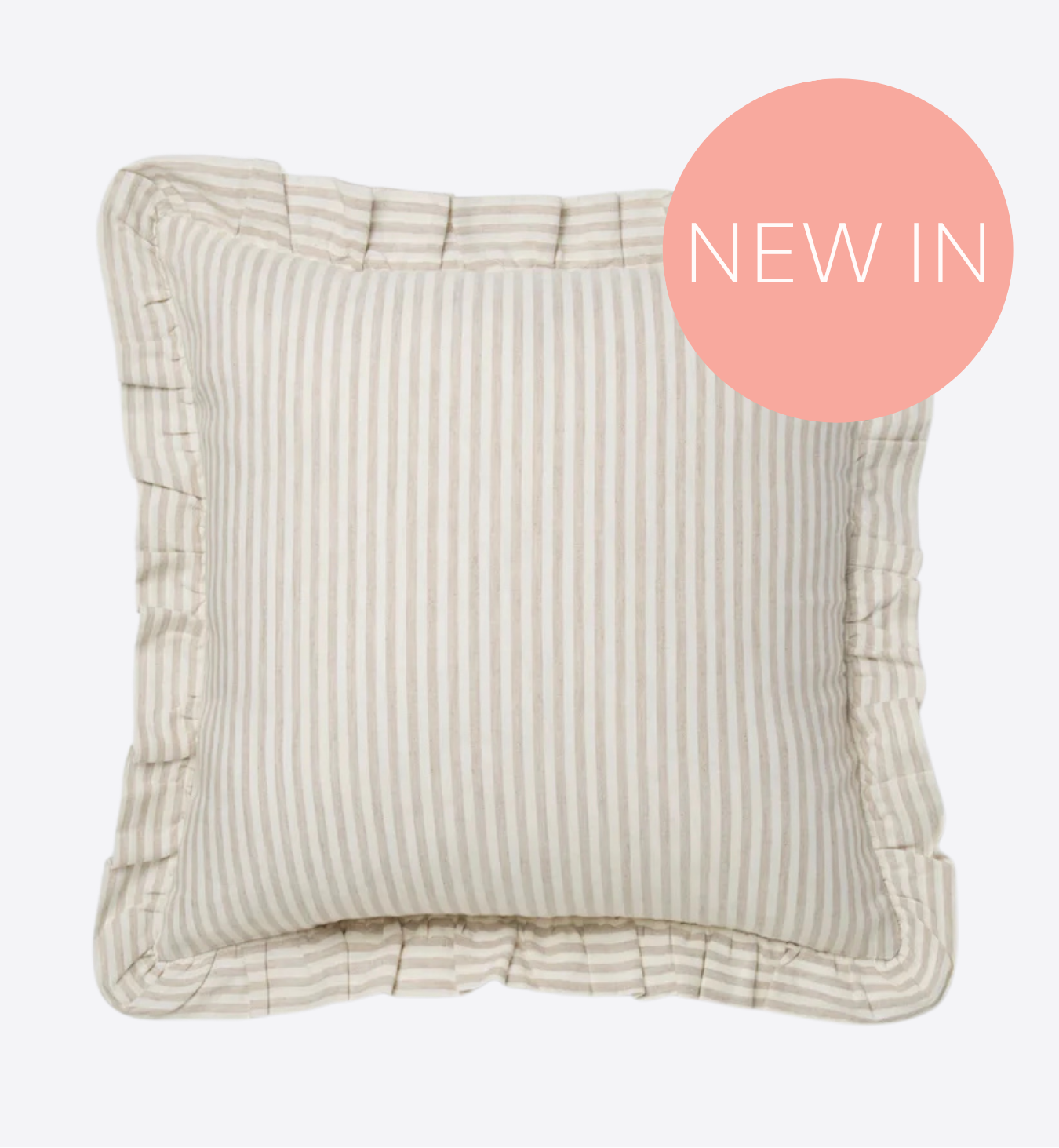 Oatmeal Stripe Frill Linen Blend Filled Cushion