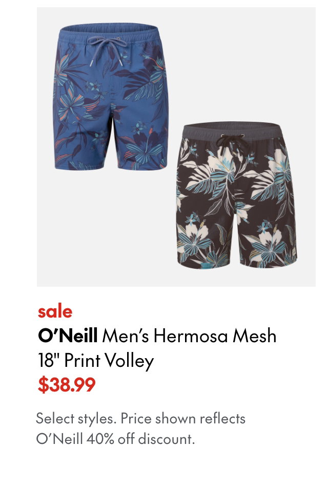 O'Neill Men's Hermosa Mesh 18 Print Volley
sale
38.99
Select styles.