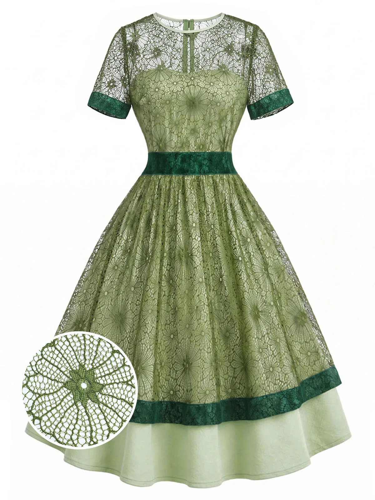 [Pre-Sale] Gray Green 1940s Lace Floral Patchwork Dress