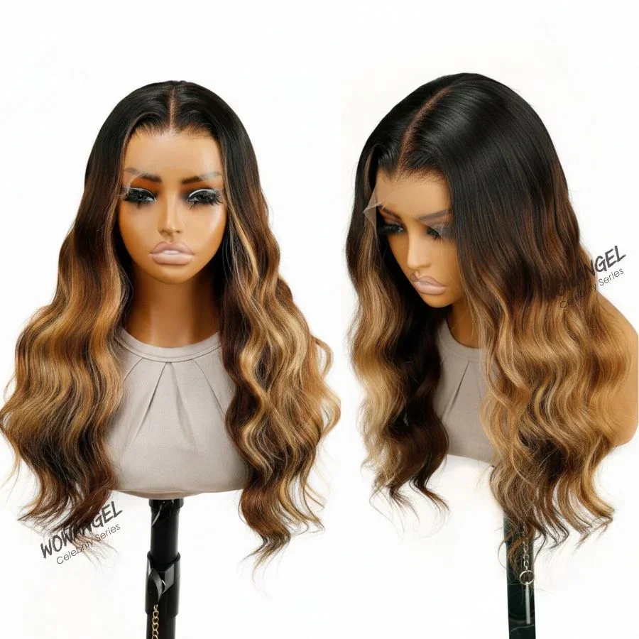 WOWANGEL Ombre Brown Highlight HD Lace 13X6 Full Frontal Wig Pre Plucked Hairline