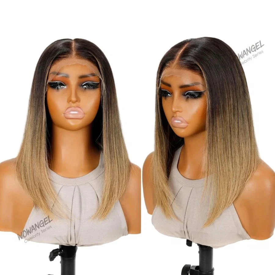 WOWANGEL Balayage Blonde Straight BOB 13X6 Skinlike Real HD Lace Full Frontal Wig