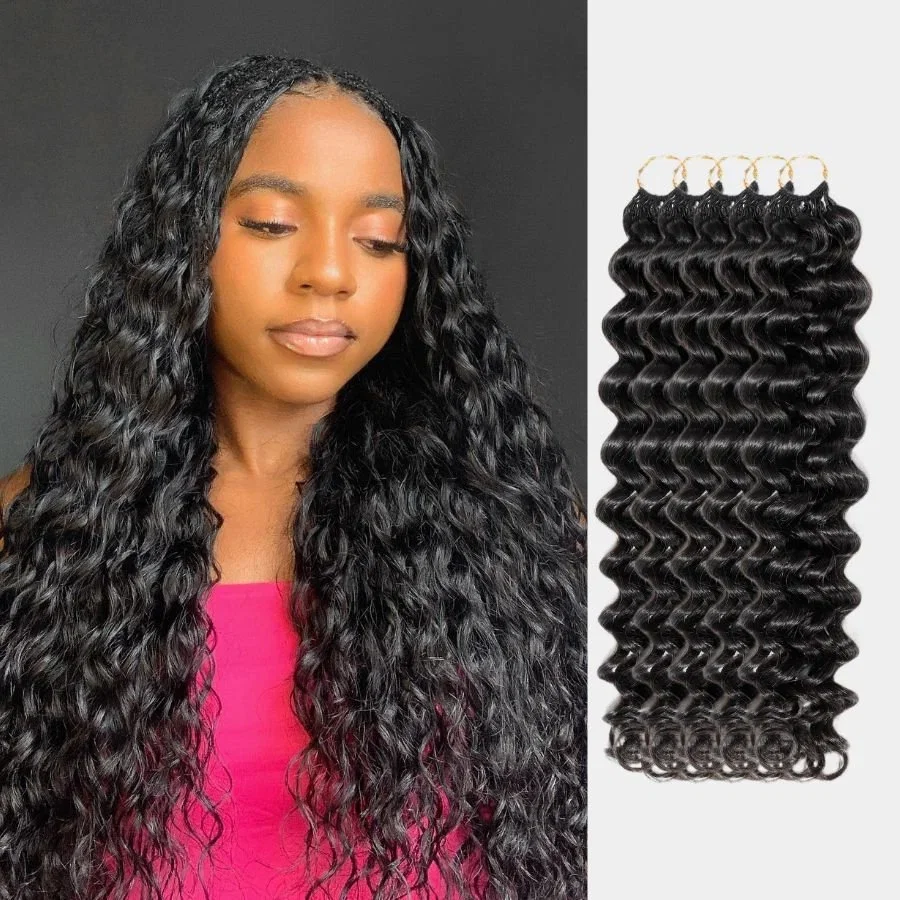 WOWANGEL Loose Curly Miracle Knots Crochet Hair Pre-Separated Feather Crochet Human Hair Extensions