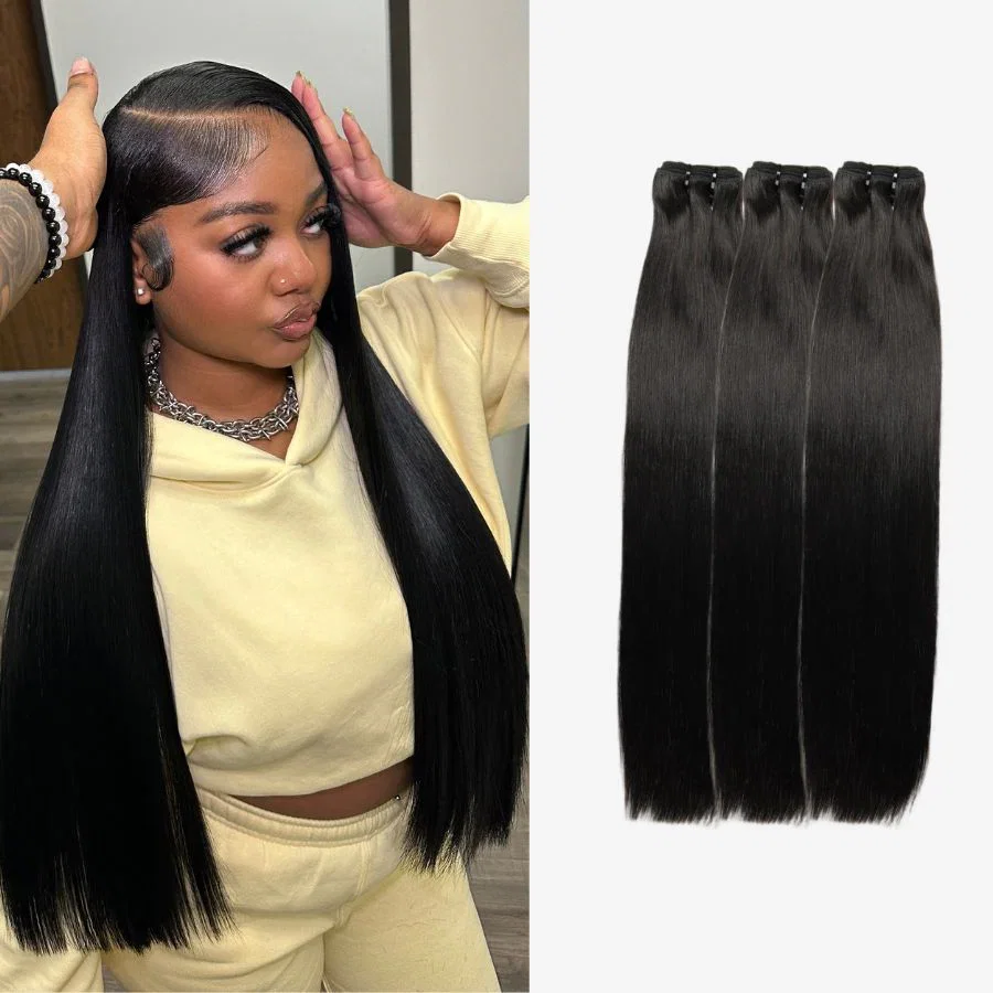 WOWANGEL Double Drawn Hair Bundles Straight Premium Human Hair Weaves
