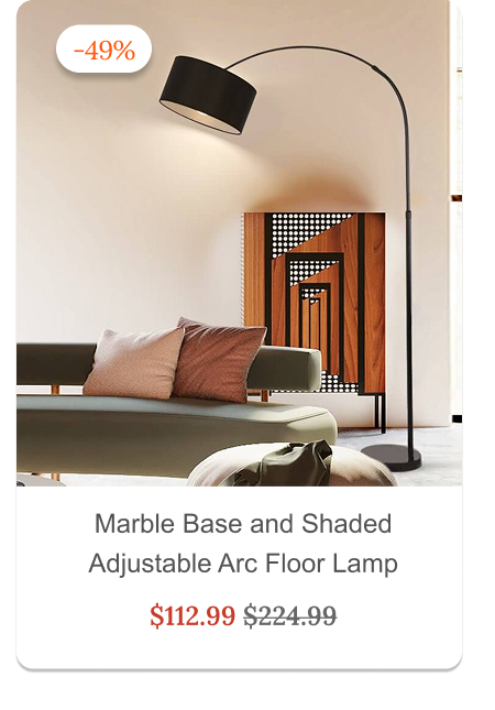 Marble Base and Shaded Adjustable Arc Floor Lamp