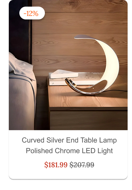 Curved Silver End Table Lamp Polished Chrome LED Light