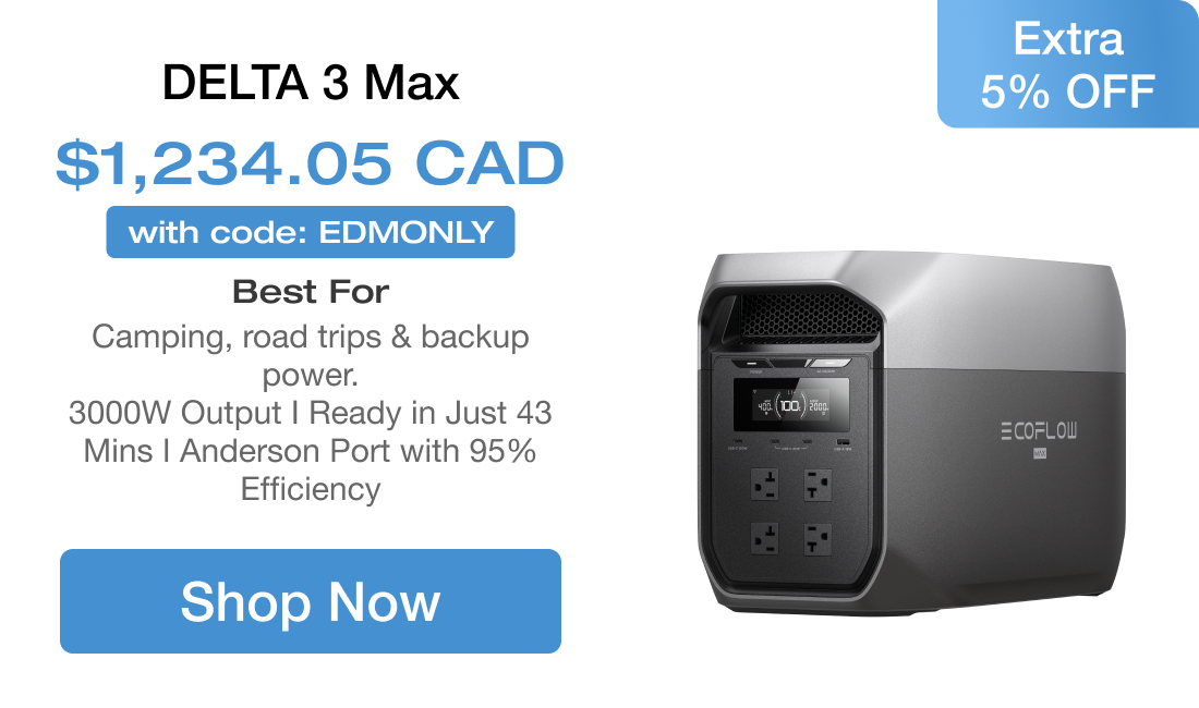 DELTA 3 Plus $599 Extra 5% OFF with code: EFOUT5 Best For Weekend camping, and everyday backup power. 1024Wh Capacity | 1800W Output | <10 ms UPS