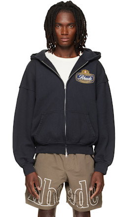 Balck 'Rhude Safari Crest' Zip-Up Hoodie