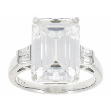Emerald Cut and Baguette Moissanite Platineve Ring 10.24ctw DEW.