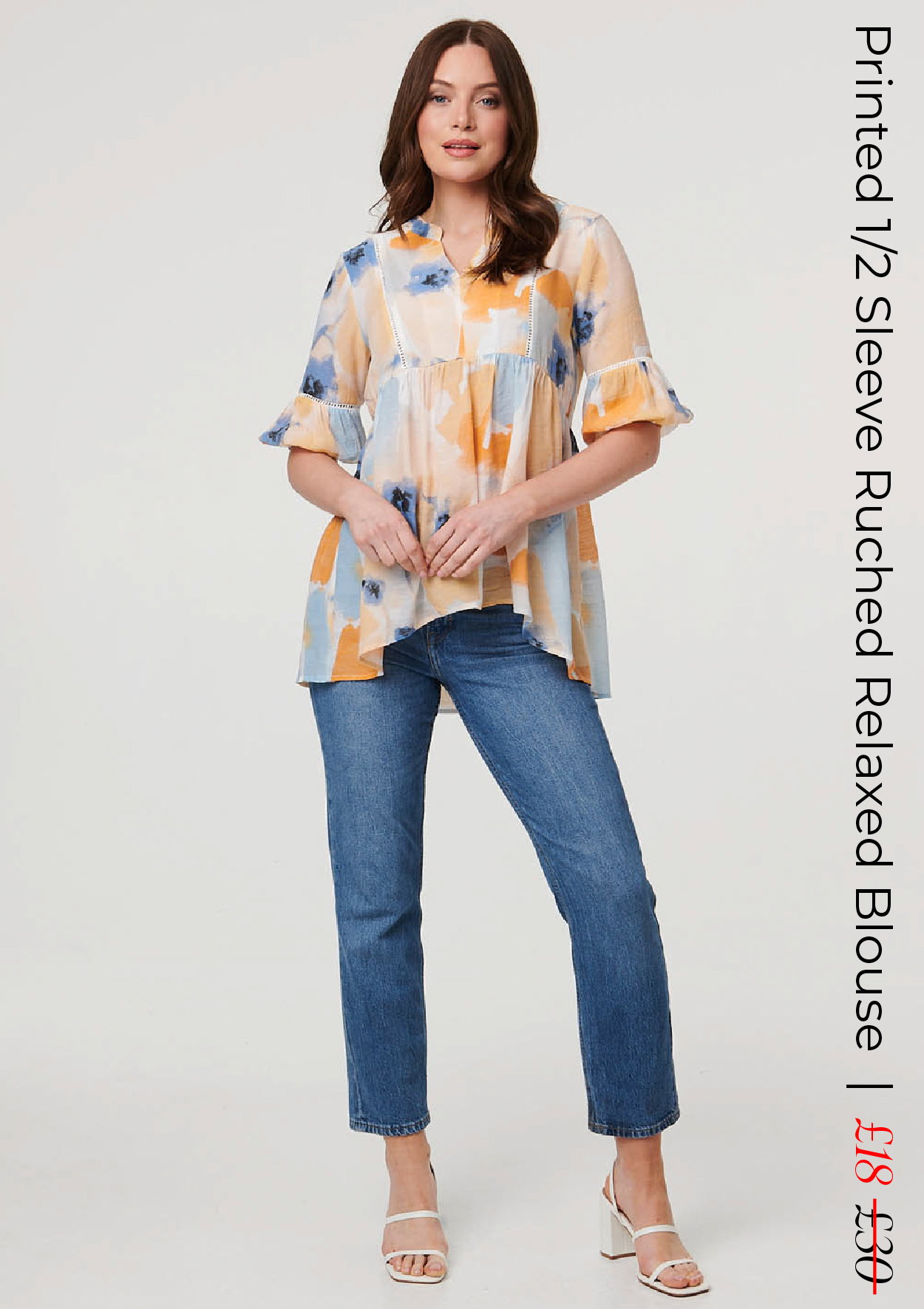 Printed 1/2 Sleeve Ruched Relaxed Blouse | Shop Now