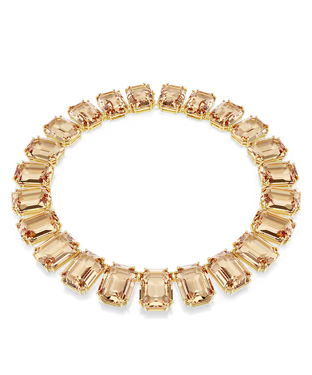 Collar Millenia, cristales de gran tamaño, talla octogonal, caramelo, baño en tono oro
