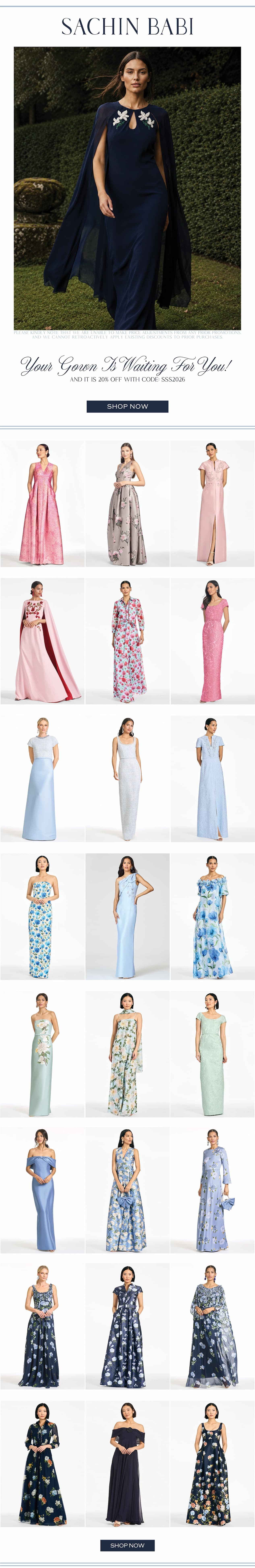 your gown is waiting for you, and it is 20% off with code SSS2026 for our summer soiree sale.