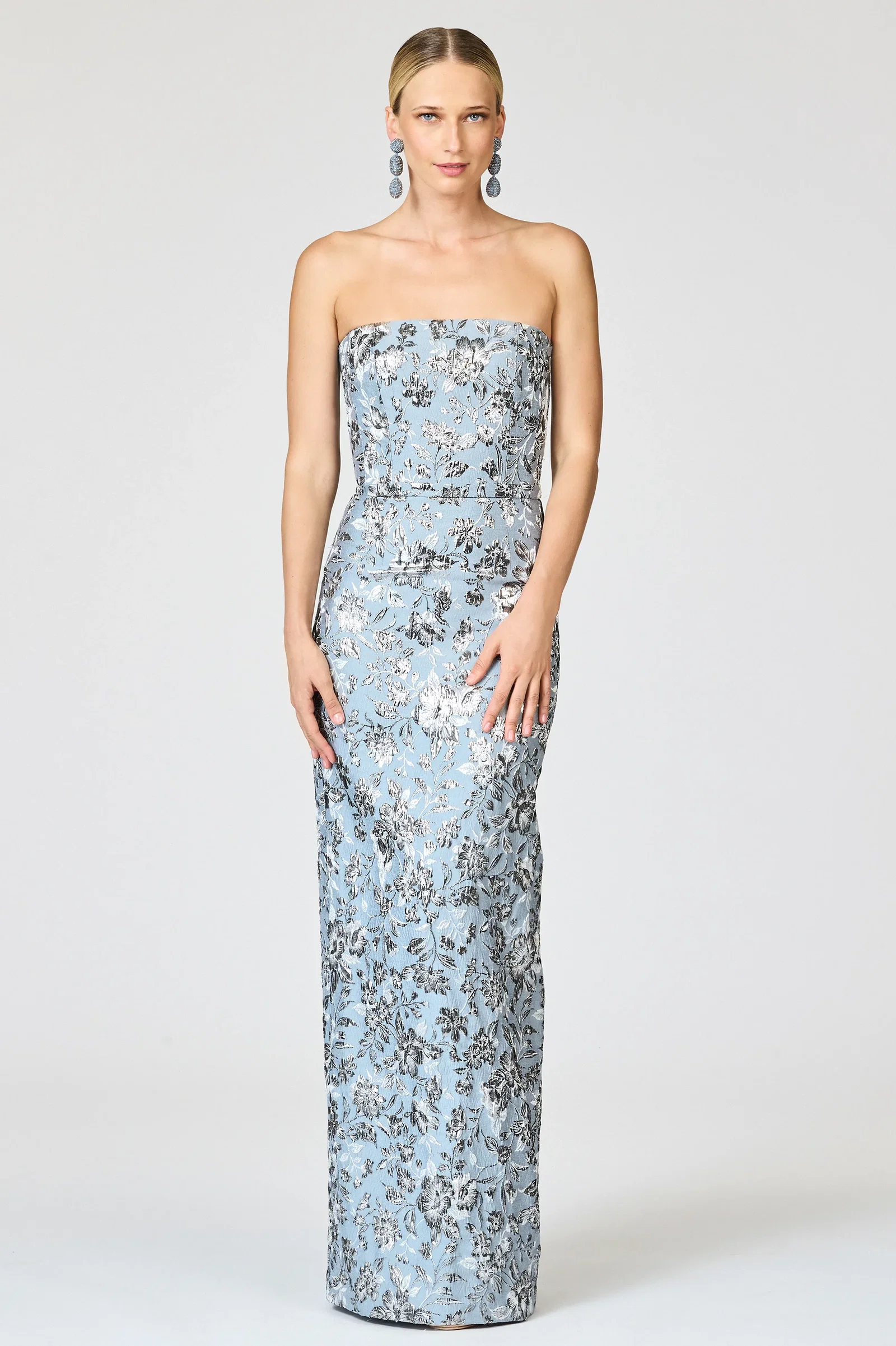 Image of METALLIC CLOQUE SOPHIA GOWN - PEWTER GARDENS