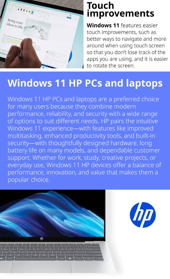 Touch improvements - Windows 11 HP PCs and laptops