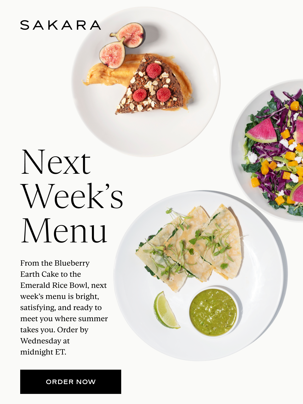 Next Week's Menu: From the Blueberry Earth Cake to the Emerald Rice Bowl, next week’s menu is bright, satisfying, and ready to meet you where summer takes you. Order by Wednesday at midnight ET.