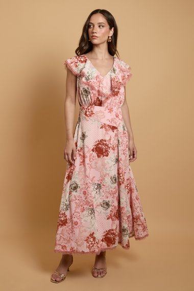 Cape Sleeve Lace Hem Midaxi Dress